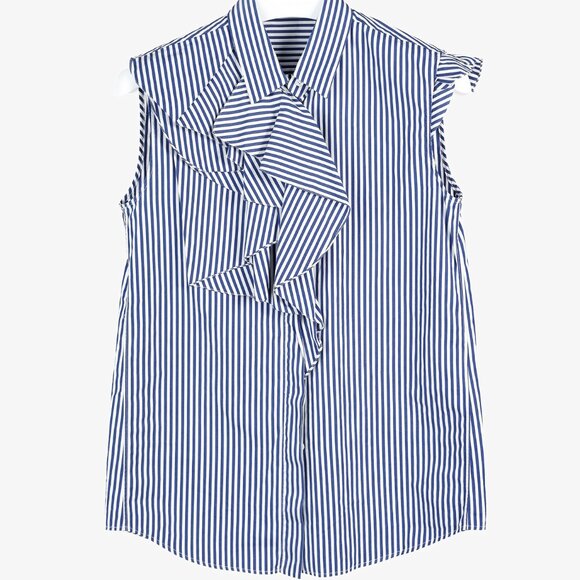 Jil Sander Aghata Dark Blue Cotton Striped Drape Blouse - Picture 2 of 11